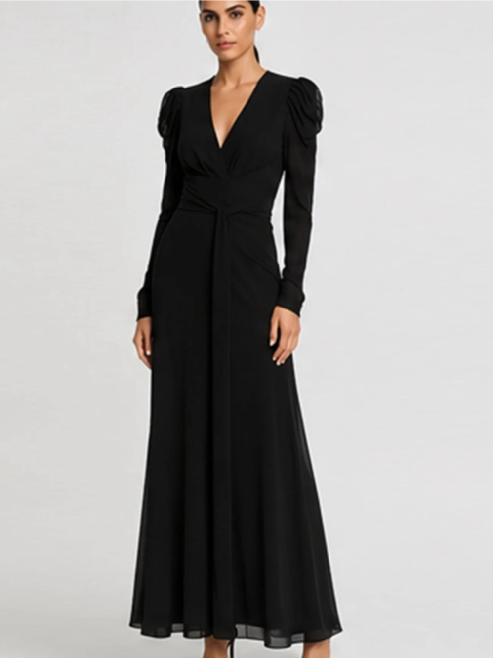 Ronny Kobo Bernadette Long Sleeved Attached Wrap Maxi Gown - Picture 2 of 13
